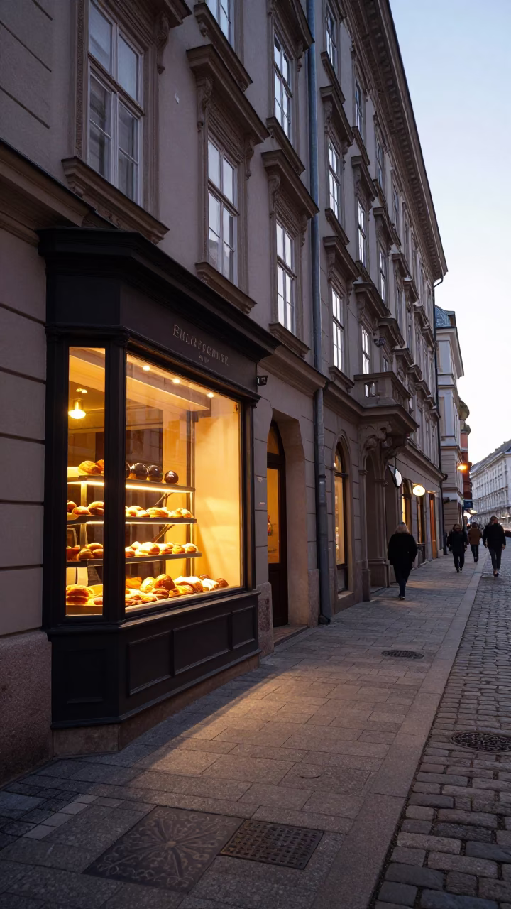 First Light Dawn in Vienna Austria Street Scene with Local Breakfast in in Vienna, Austria