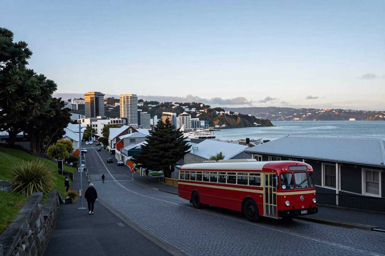 First Light Dawn in Wellington New Zealand Harbor View and Coastal Street Scene in in Wellington, New Zealand