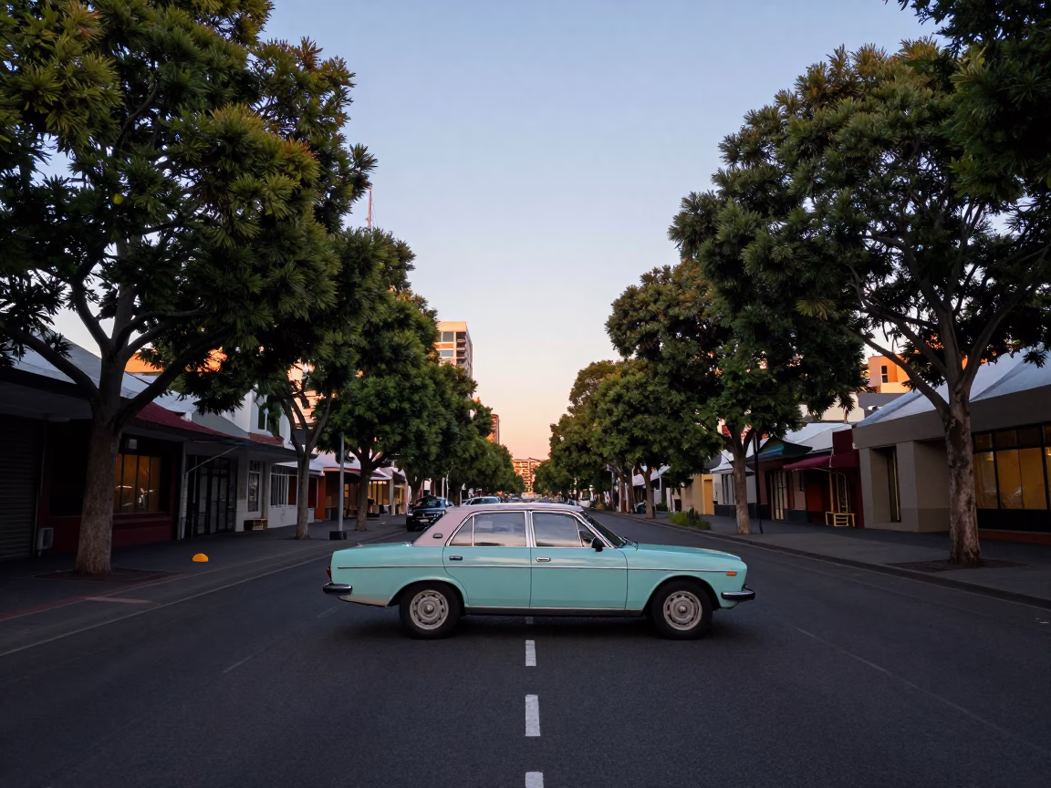 First Light Dawn on Adelaide North Terrace Street Scene with Suburban Life in in Adelaide, South Australia, Australia