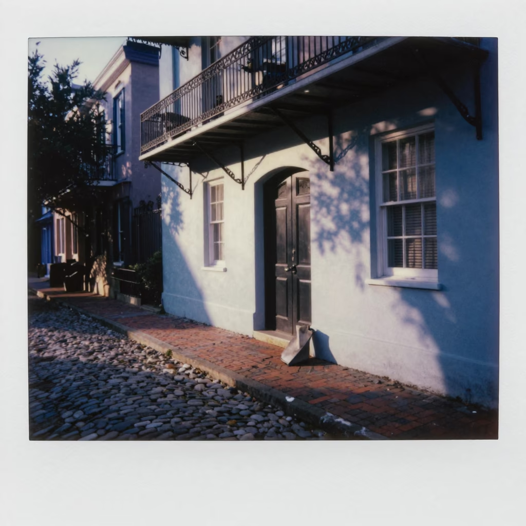 First Light Dawn on Charleston Cobblestone Street with Local Life in in Charleston, South Carolina, United States