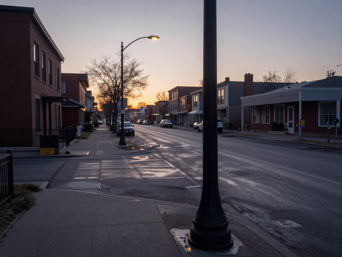 First light dawn on Toronto street with condensation and sun stripe in in Toronto, Ontario, Canada