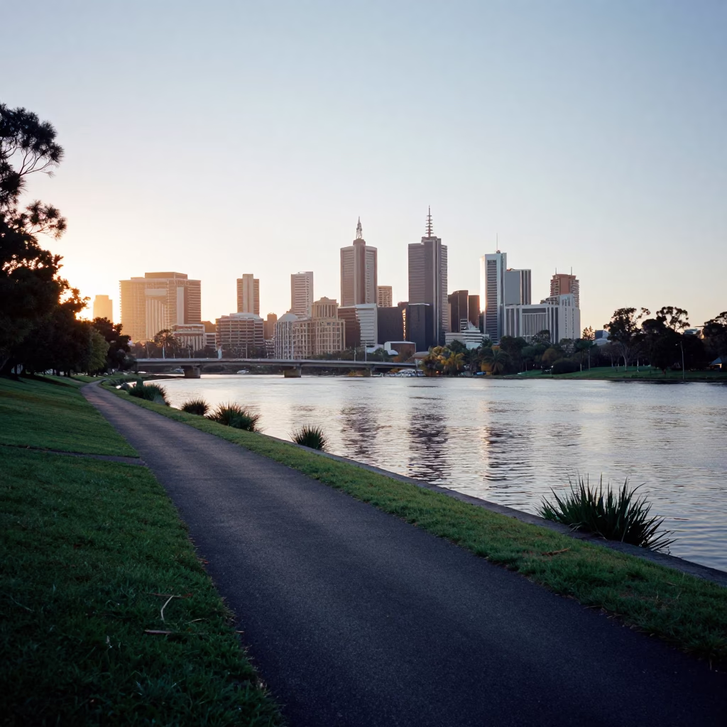 First Light Dawn Over Adelaide South Australia River Torrens Park Pathway in in Adelaide, South Australia, Australia