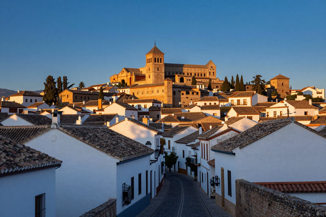 First Light Dawn Over Granada Spain Albayzin District Historic Stone Architecture in in Granada, Spain