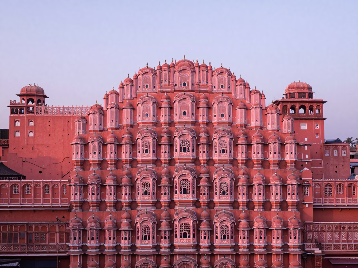 First Light Dawn Over Jaipur Pink City Historic Architecture and Street Life in in Jaipur, India