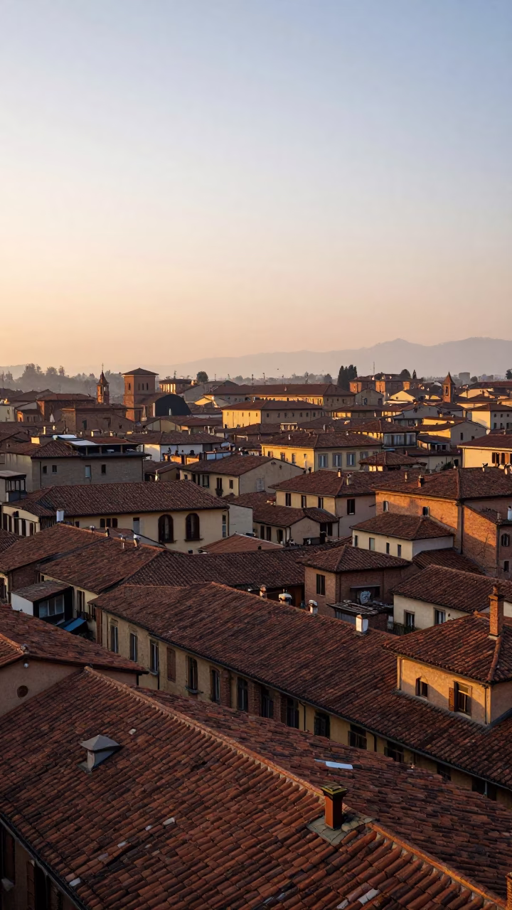 First Light Dawn Panorama of Bologna Italy Terracotta Rooftops and Historic Skyline in in Bologna, Italy