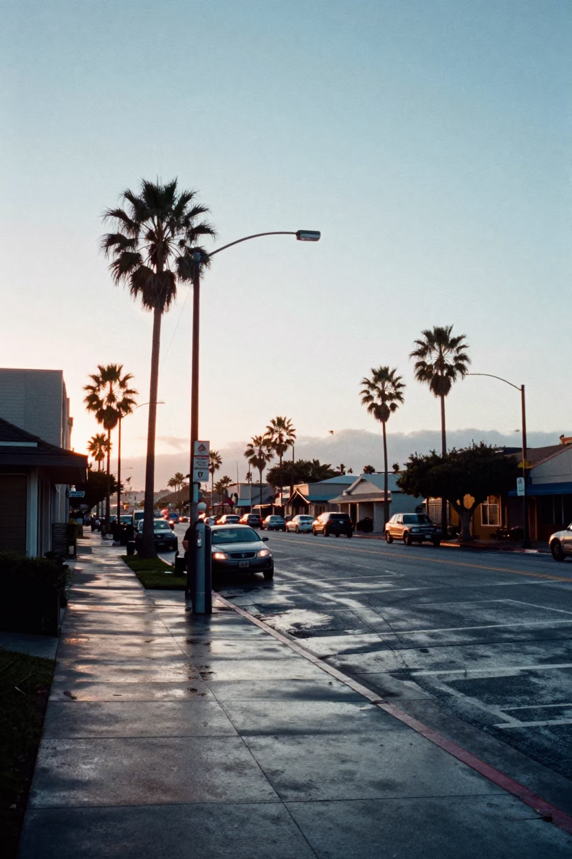 First Light Dawn San Diego California Street Scene with Thermos and Morning Commute in in San Diego, California, United States