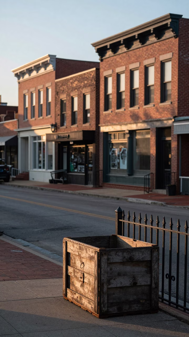 First Light Dawn Street Scene in Nashville Tennessee with Vintage Crate and Urban Details in in Nashville, Tennessee, United States