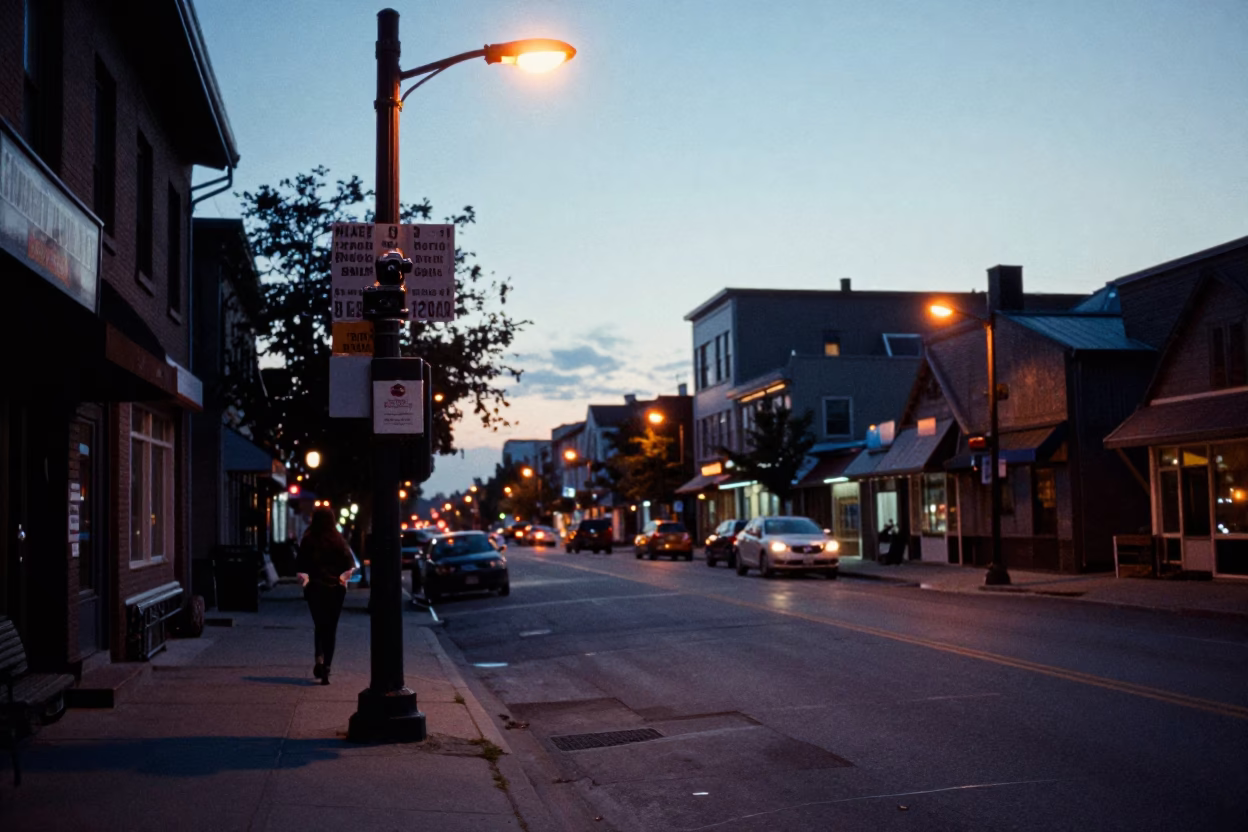 First Light Dawn Street Scene in Toronto Ontario with Vintage Camera and Urban Details in in Toronto, Ontario, Canada
