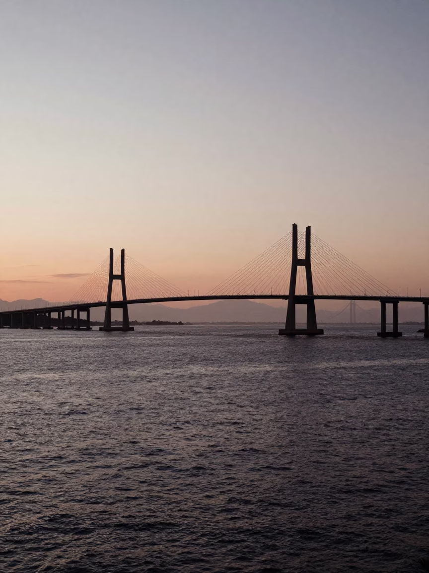 First Light Dawn View of Salvador Brazil Bay Bridge and Harbor with City Skyline in in Salvador, Brazil