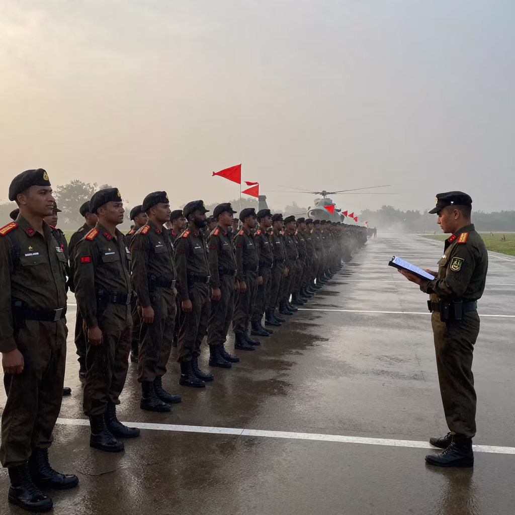 First Light Formation Inspection at Raipur Airbase in along an airbase flight line in Raipur