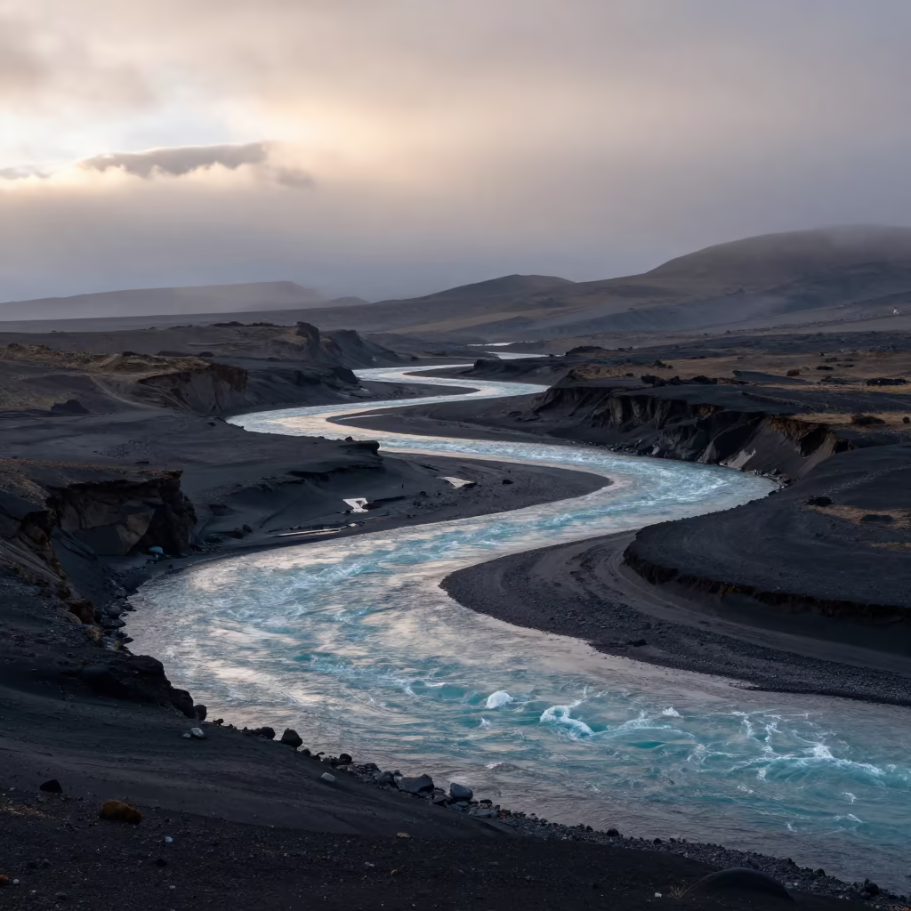 First Light on Glacier River Thimphu Floodplain in across a floodplain after rain near Thimphu