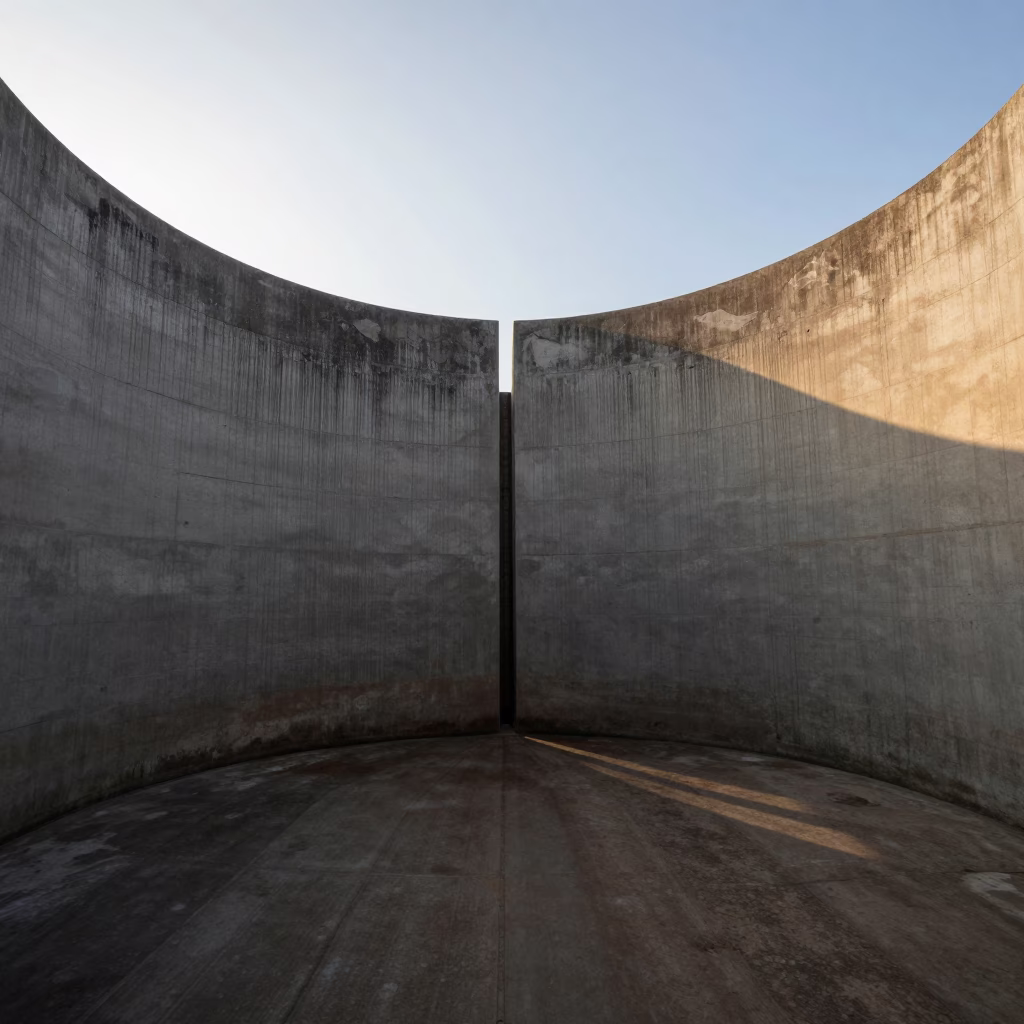 First Light Illuminates Algae-Streaked Concrete Floodgate Chamber in Durban South Africa in in Durban, South Africa