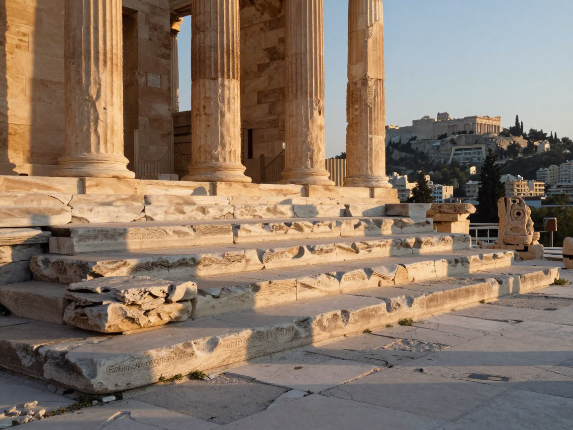 First Light Illuminating Ancient Stone and Modern Life in Athens Greece in in Athens, Greece