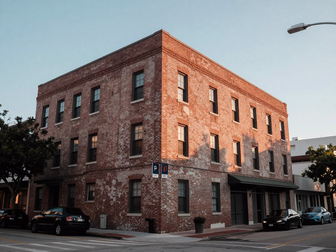 First Light Illuminating Brick Architecture and Street Life in Historic Miami Florida in in Miami, Florida, United States