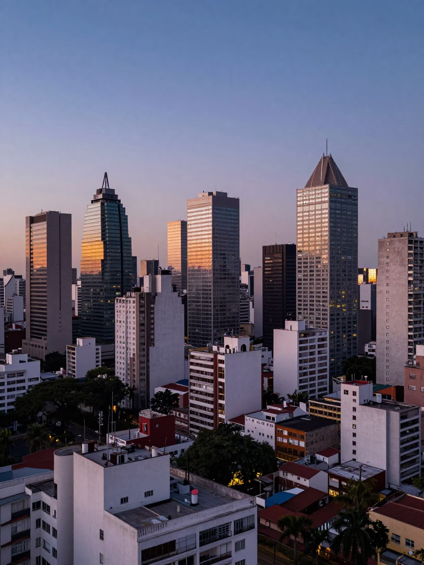 First Light Illuminating Buenos Aires Cityscape and Urban Rooftops with Morning Activity in in Buenos Aires, Argentina