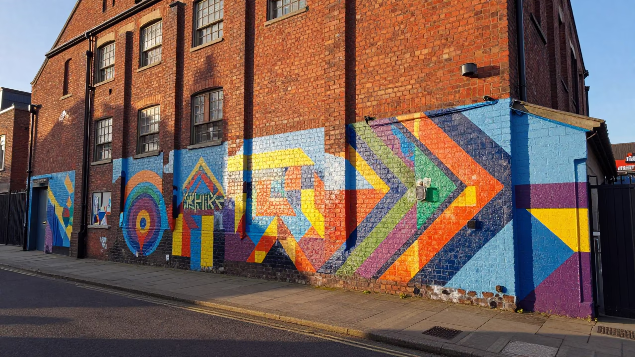 First Light Illuminating Colorful Street Art and Brickwork in Bristol United Kingdom in in Bristol, United Kingdom