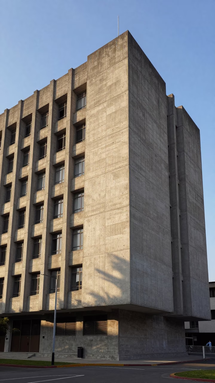 First Light Illuminating Concrete Brutalist University Building in Quito Ecuador Early Morning in in Quito, Ecuador