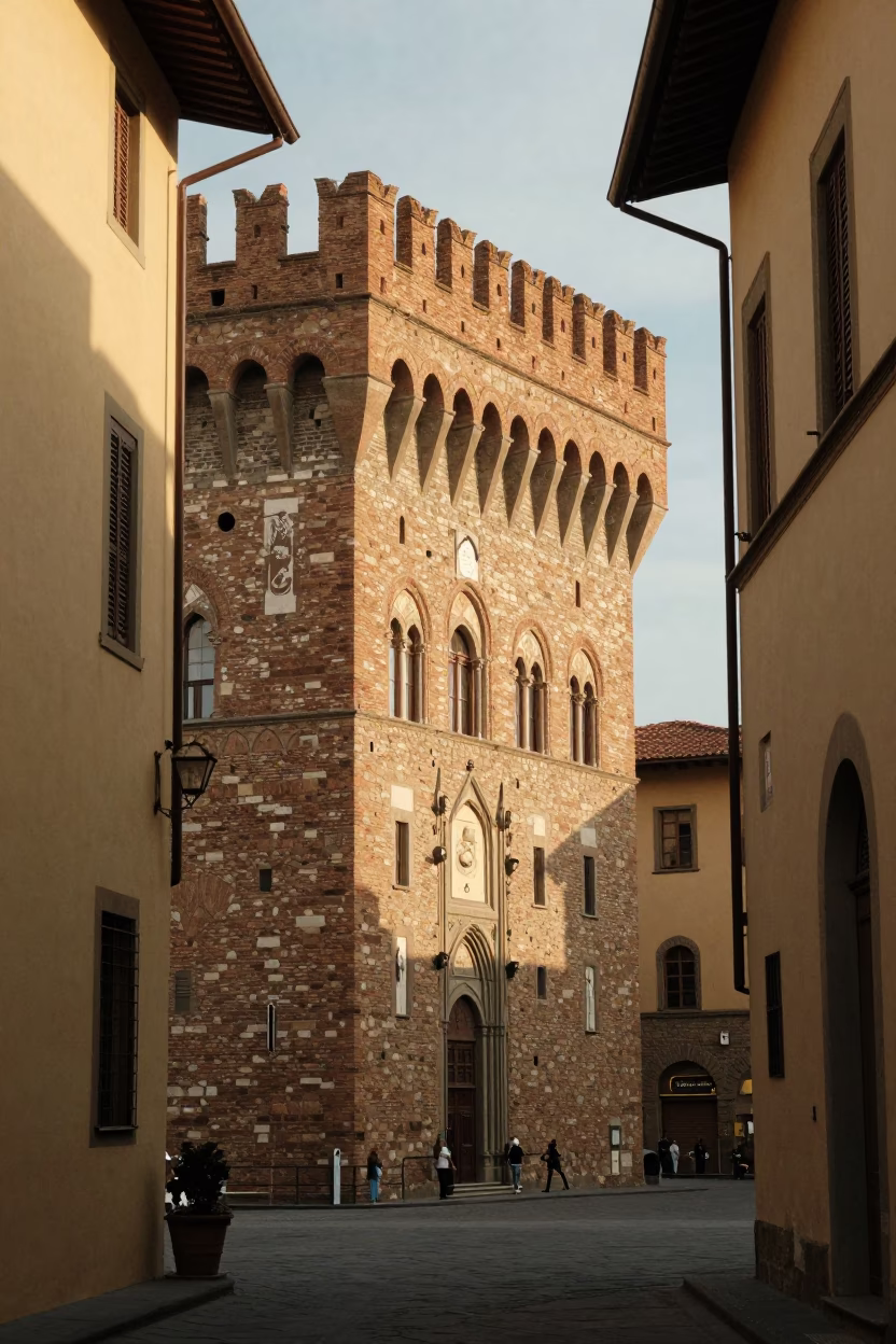 First light illuminating historic Tuscan architecture and morning baguettes in Florence Italy in in Florence, Italy
