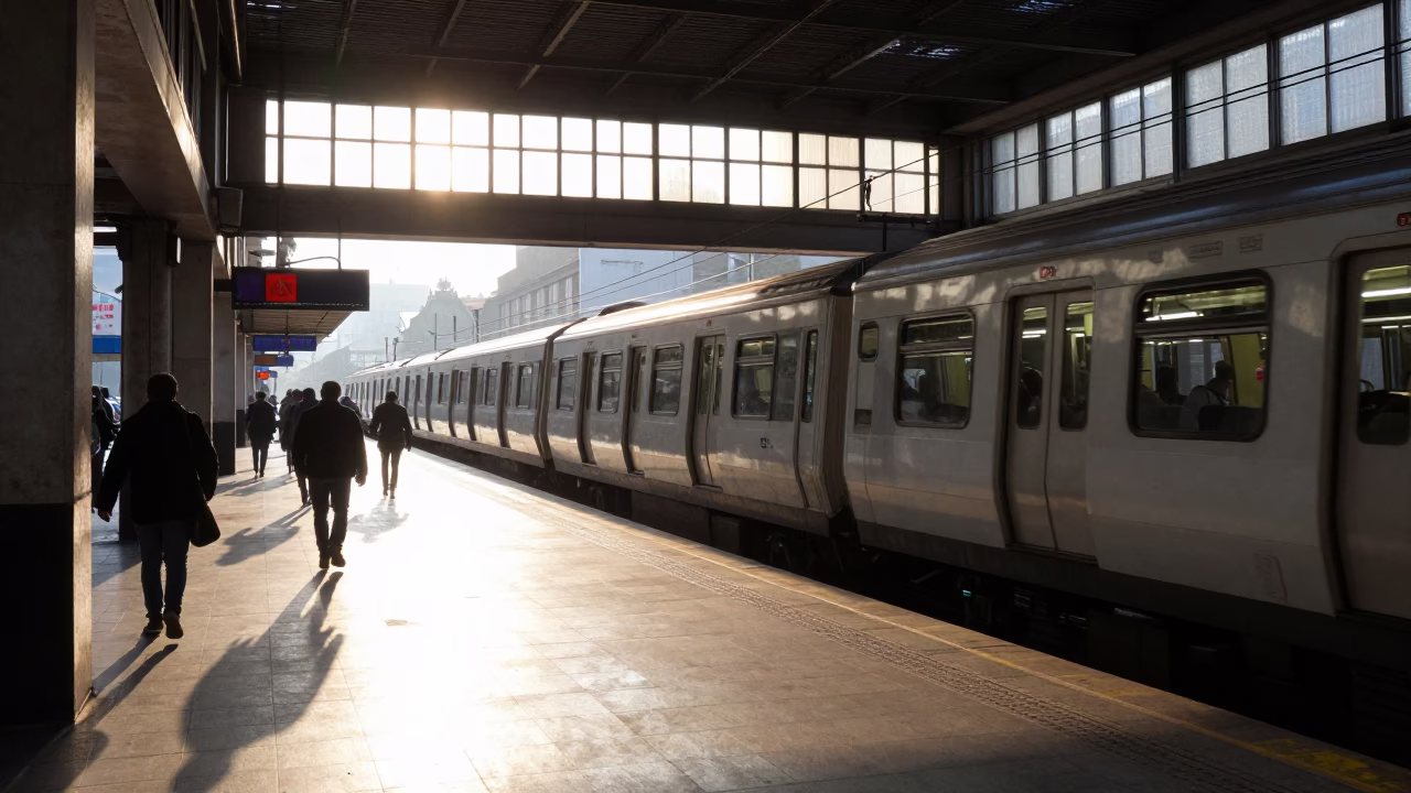 First Light Illuminating Mexico City Metro Station Art and Commuters in in Mexico City, Mexico