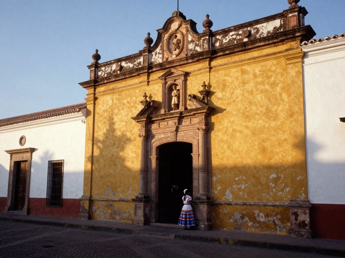 First Light Illuminating Quito Ecuador Colonial Architecture and Street Life in in Quito, Ecuador