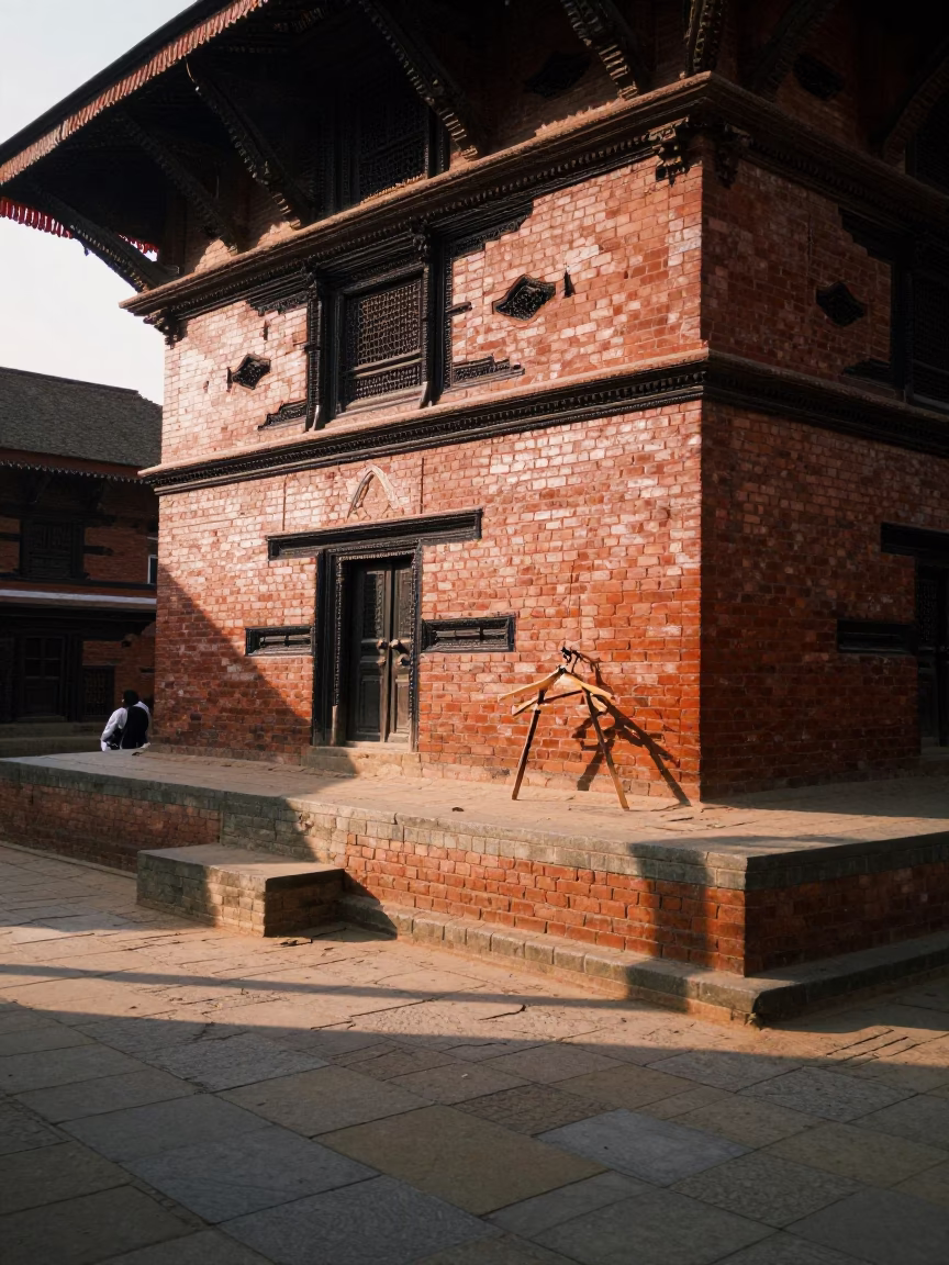 First Light Illuminating Traditional Brick Architecture and Street Life in Kathmandu Nepal in in Kathmandu, Nepal