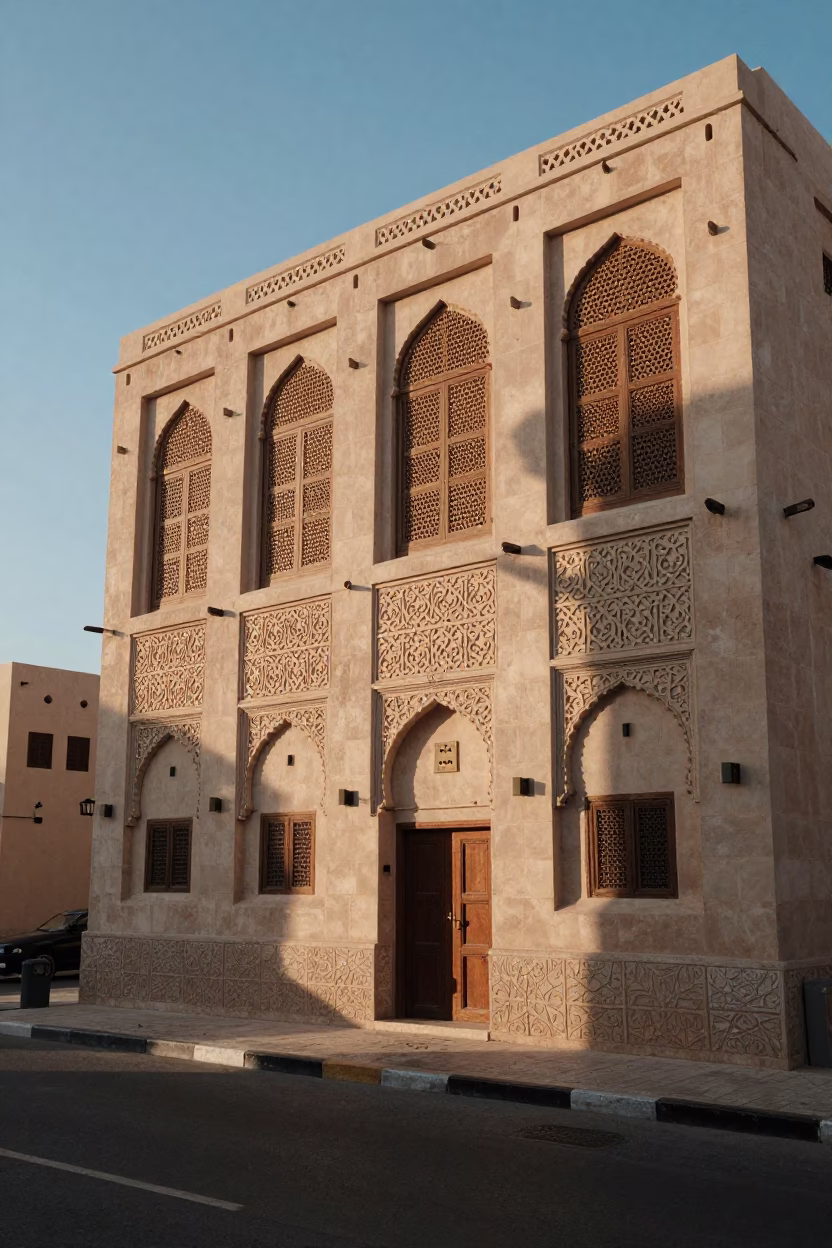 First Light Illuminating Traditional Muscat Architecture and Street Life in Oman in in Muscat, Oman