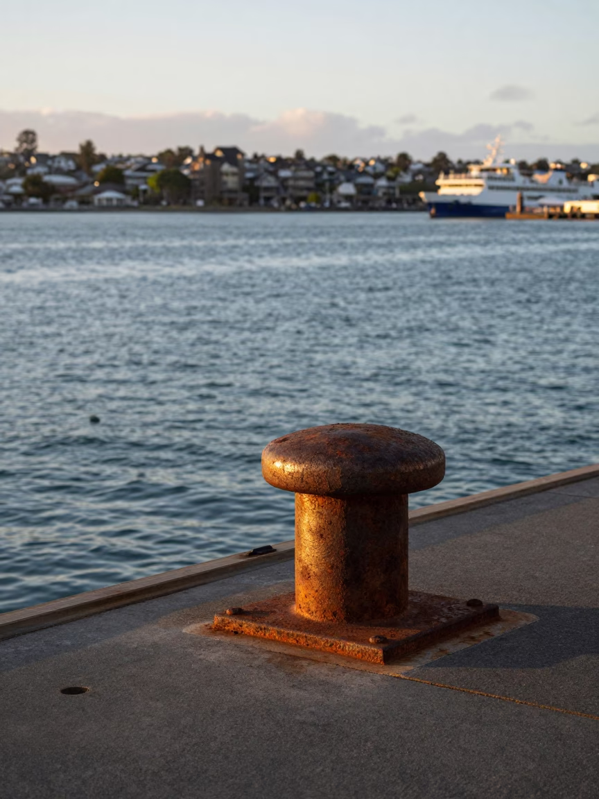 First Light in Auckland Harbour Reveals Ferry Dock and Coastal Details in in Auckland, New Zealand