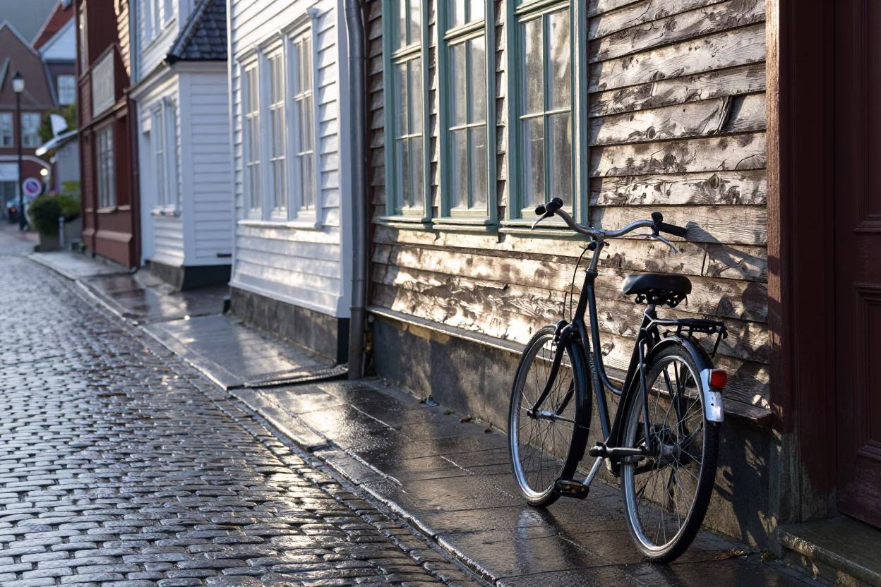 First Light in Bergen at As First Light Reaches The Scene in in Bergen, Norway
