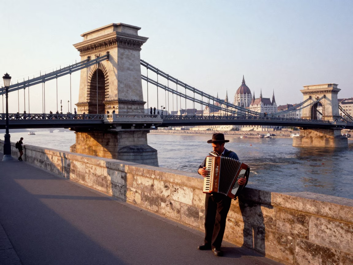 First Light in Budapest at As First Light Reaches The Scene in in Budapest, Hungary
