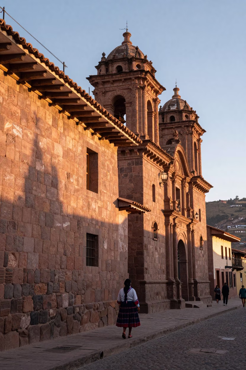 First Light in Cusco Peru Ancient Stone Architecture and Street Scene in in Cusco, Peru