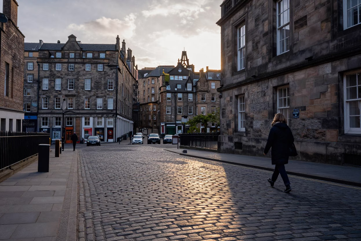 First Light in Edinburgh at As First Light Reaches The Scene in in Edinburgh, United Kingdom