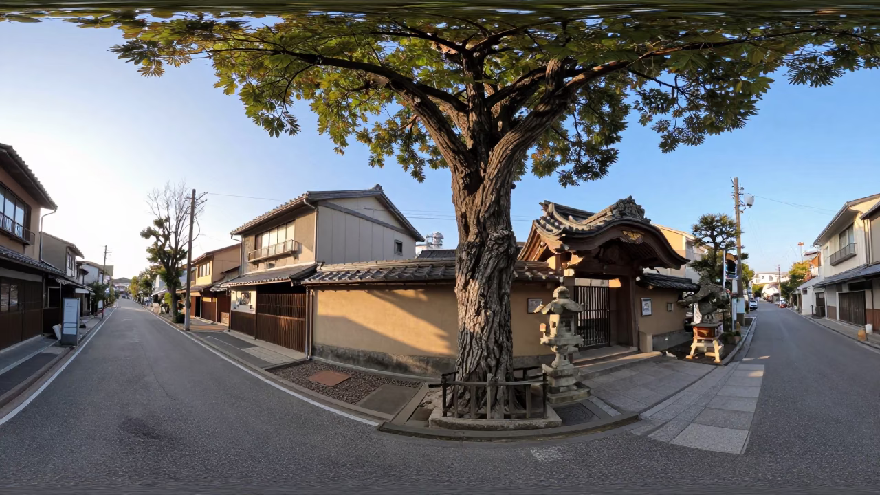 First light in Fukuoka Japan street scene with traditional tree and local life in in Fukuoka, Japan