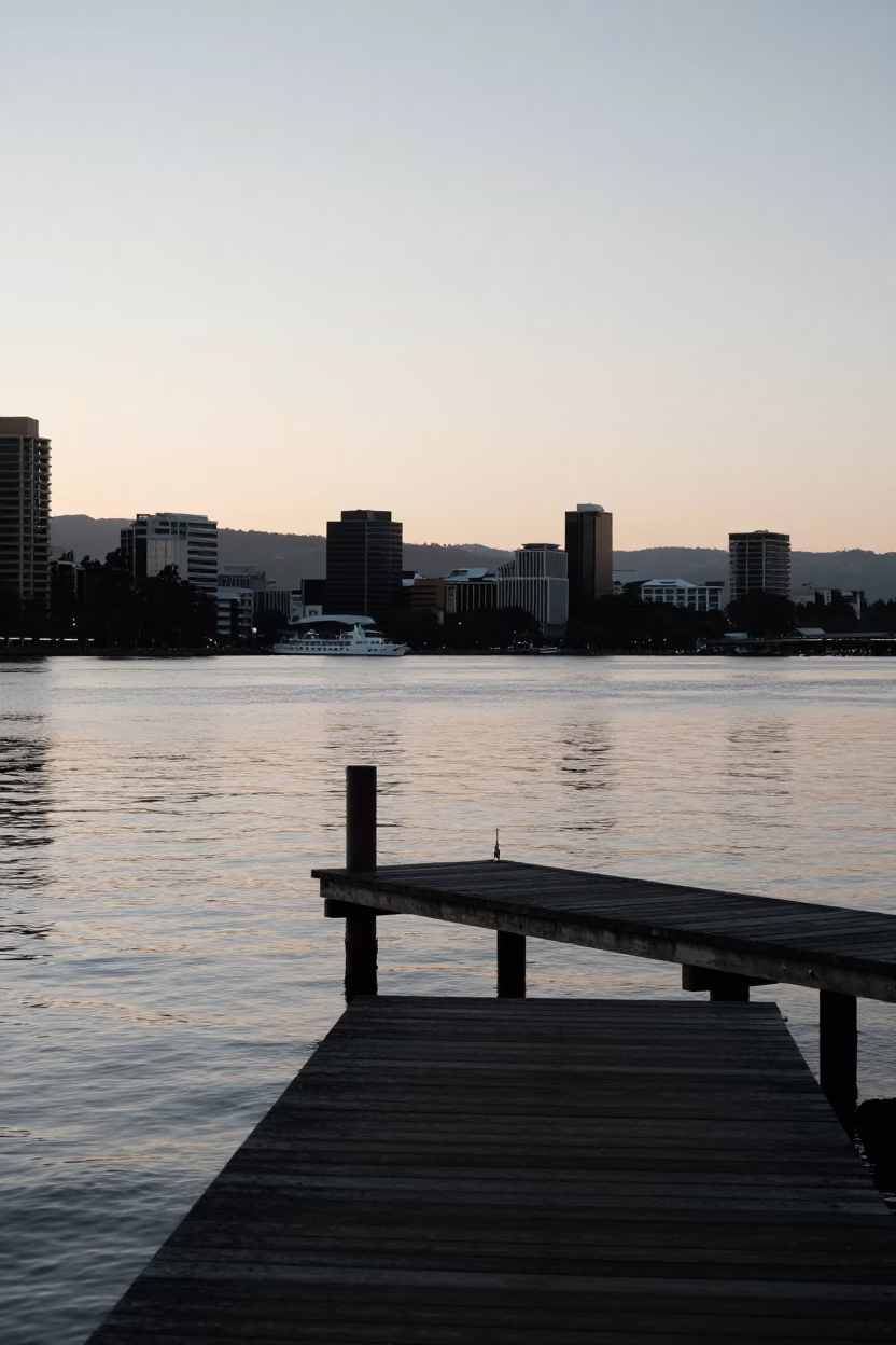 First Light in Hobart at As First Light Reaches The Scene in in Hobart, Tasmania, Australia