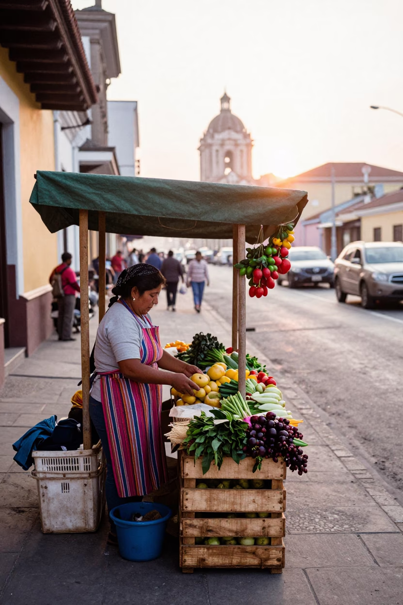 First Light in Lima at As First Light Reaches The Scene in in Lima, Peru