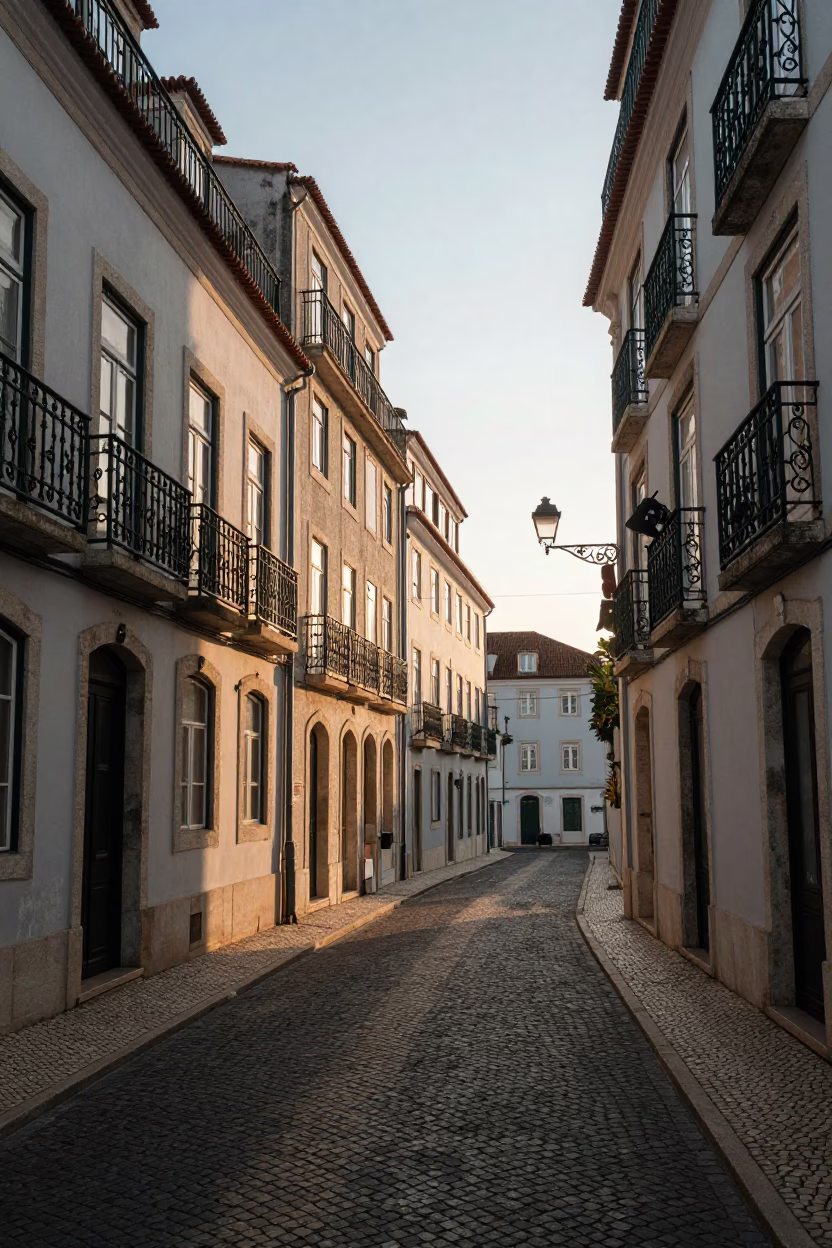 First Light in Lisbon at As First Light Reaches The Scene in in Lisbon, Portugal