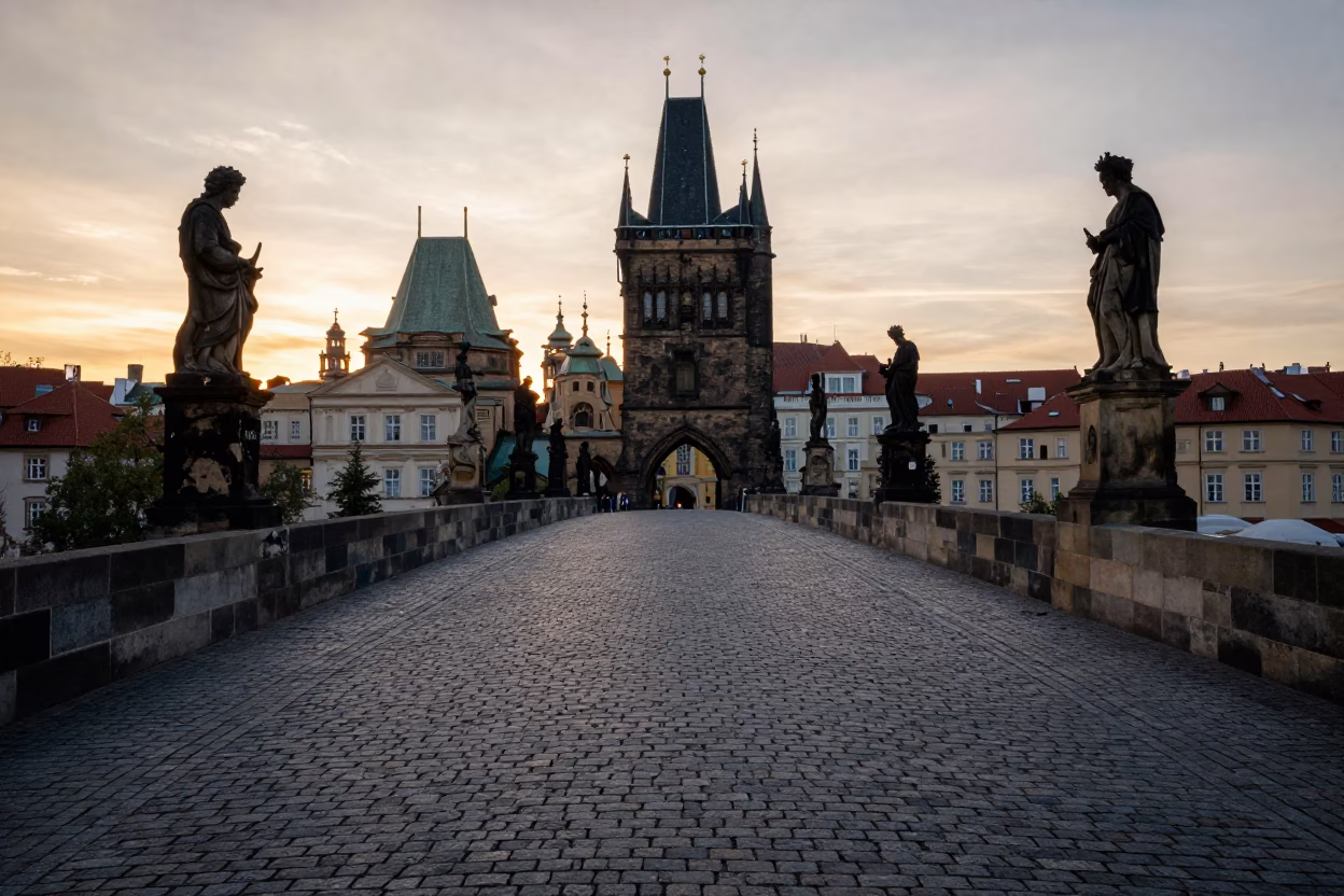 First Light in Prague at As First Light Reaches The Scene in in Prague, Czech Republic