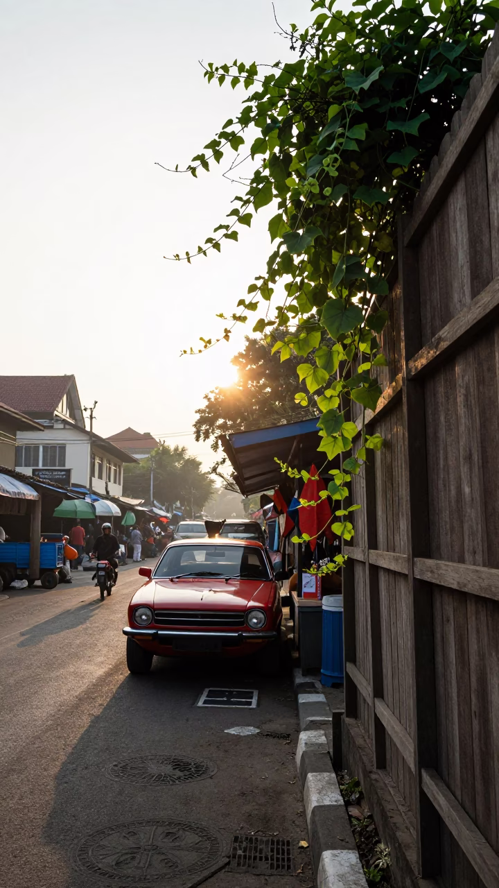First Light in Yogyakarta at As First Light Reaches The Scene in in Yogyakarta, Indonesia