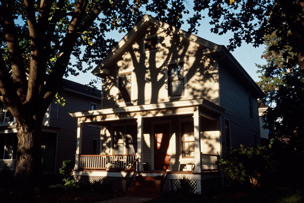 First Light Morning Coffee and Leaf Shadows on Portland Oregon Doorframe in in Portland, Oregon, United States