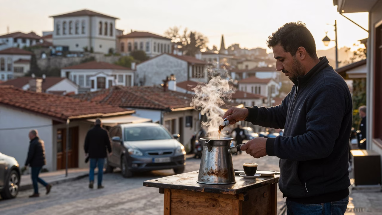 First Light Morning Coffee in Izmir Turkey Street Scene in in Izmir, Turkey