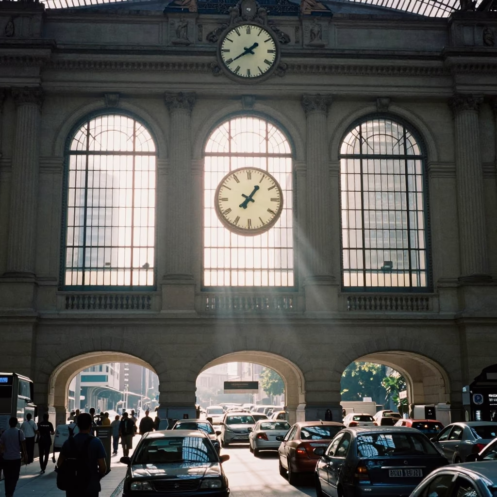 First Light Morning Commute at São Paulo Central Station Clock in in São Paulo, Brazil