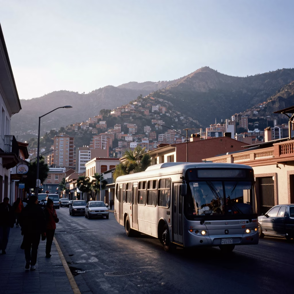 First Light Morning Commute in La Paz Bolivia Cityscape in in La Paz, Bolivia