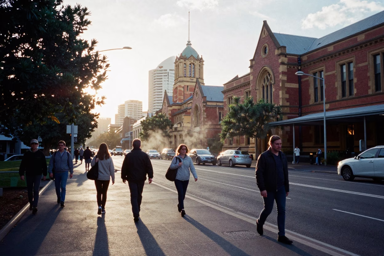 First Light Morning Commute on Adelaide North Terrace Near Botanic Gardens in in Adelaide, South Australia, Australia
