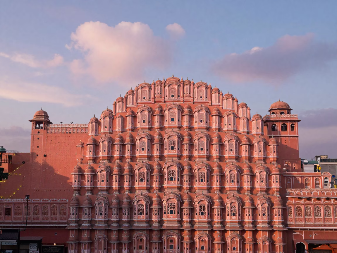 First Light Morning Glory Cloud Over Jaipur Pink City Street Scene in in Jaipur, India