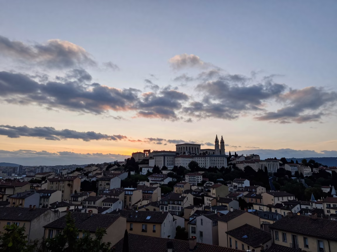 First Light Morning Glory Clouds Over Lyon France Historic Skyline in in Lyon, France
