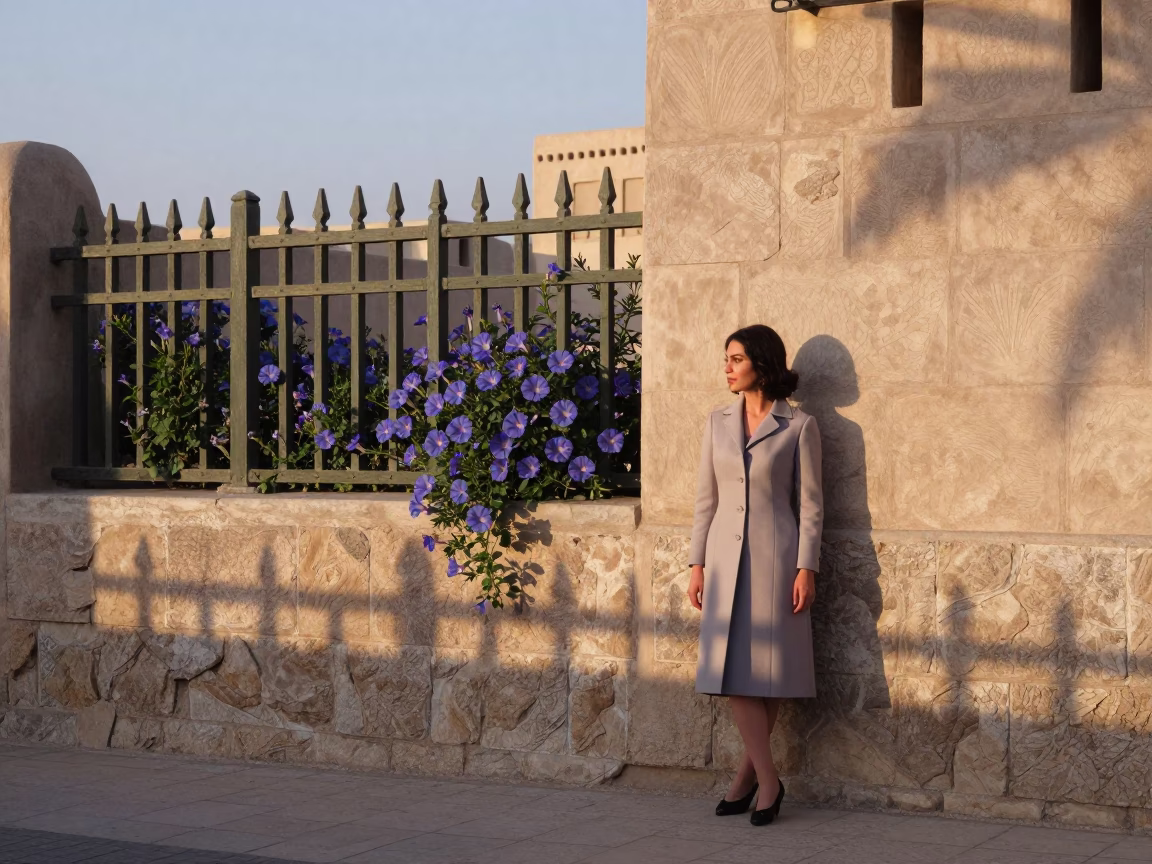 First Light Morning Glory Fence Muscat Oman High Fashion 1960s Street Photography in in Muscat, Oman