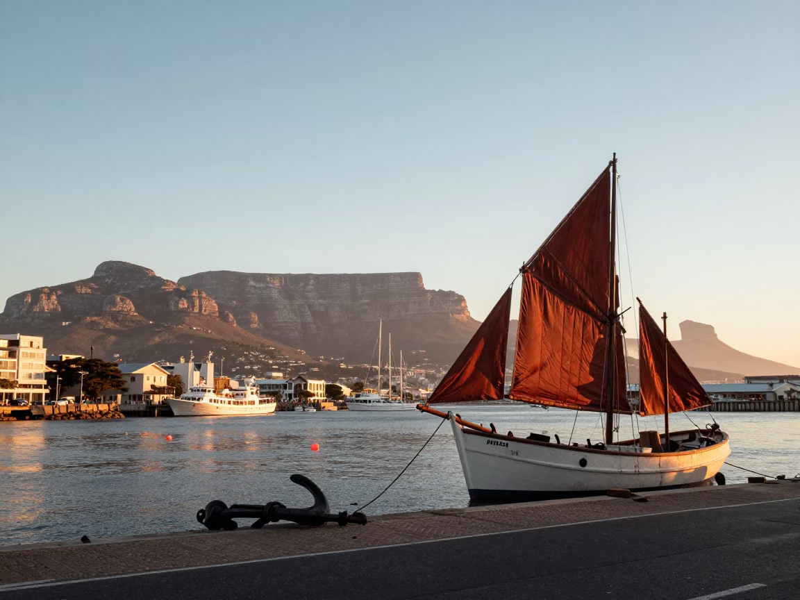 First Light Morning Harbor Scene in Cape Town South Africa with Anchor in in Cape Town, South Africa