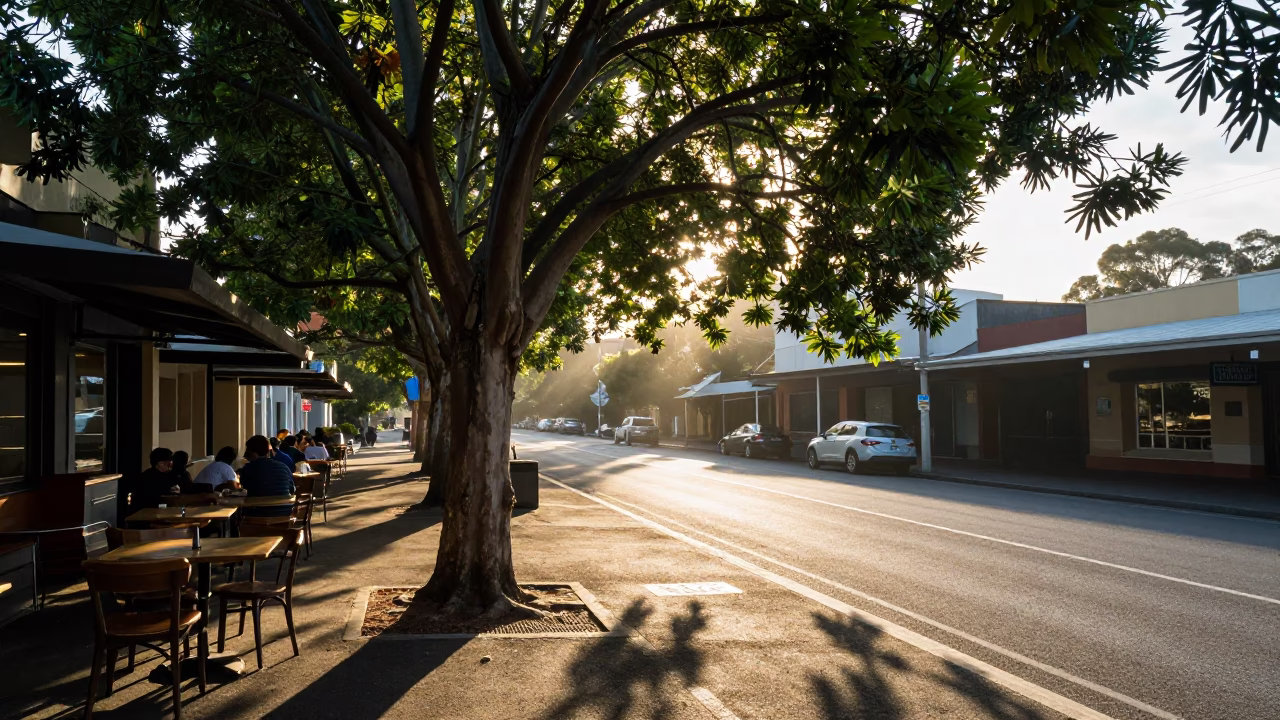 First Light Morning in Adelaide South Australia with Vintage Avocados and Street Scene in in Adelaide, South Australia, Australia