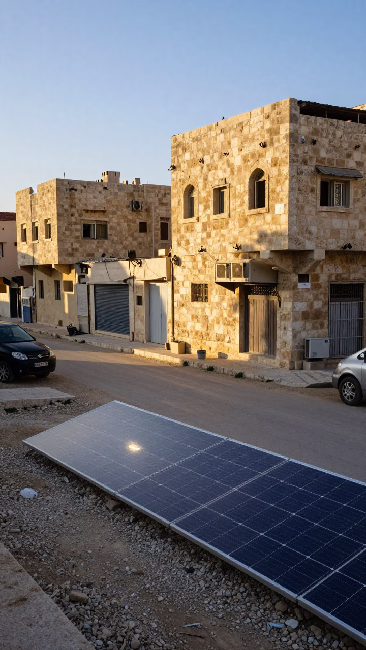 First Light Morning in Amman Jordan Street Scene with Solar Array in in Amman, Jordan