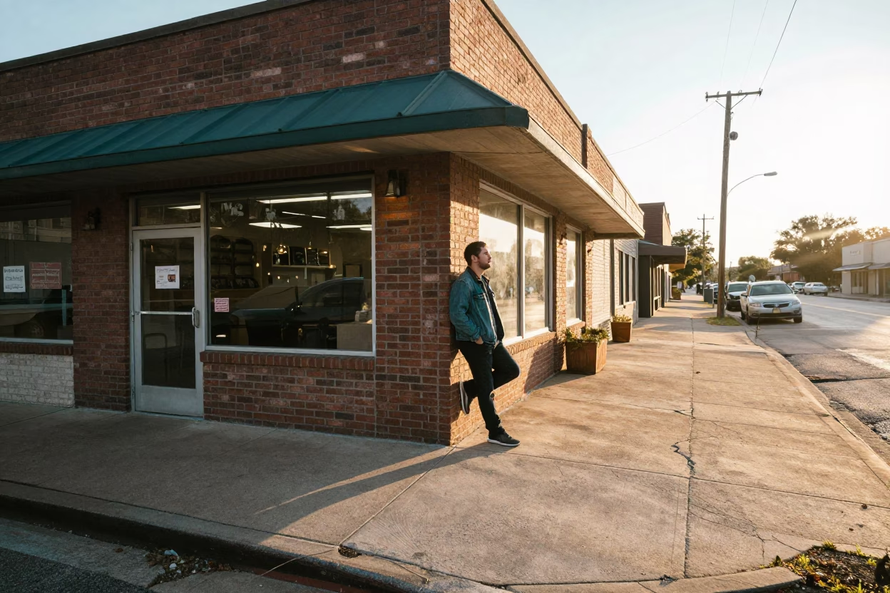 First Light Morning in Austin Texas Showing Local Street Scene with Vintage Elements in in Austin, Texas, United States