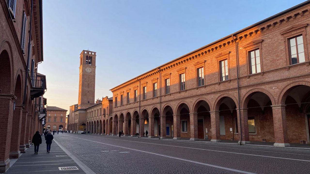 First Light Morning in Bologna Italy with Historic Architecture and Street Life in in Bologna, Italy